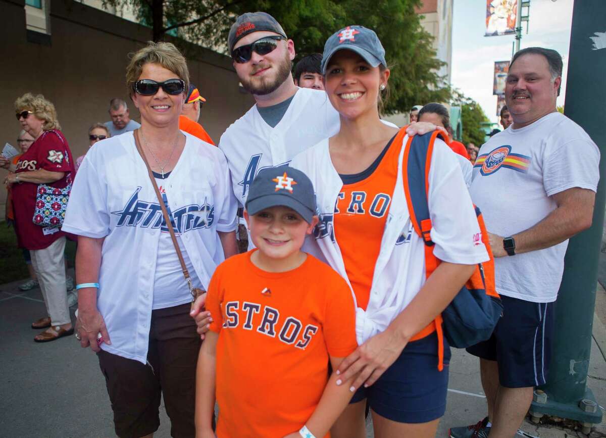 Astros fans outside Minute Maid Stadium on Saturday, Aug. 5, 2017, in downtown Houston.