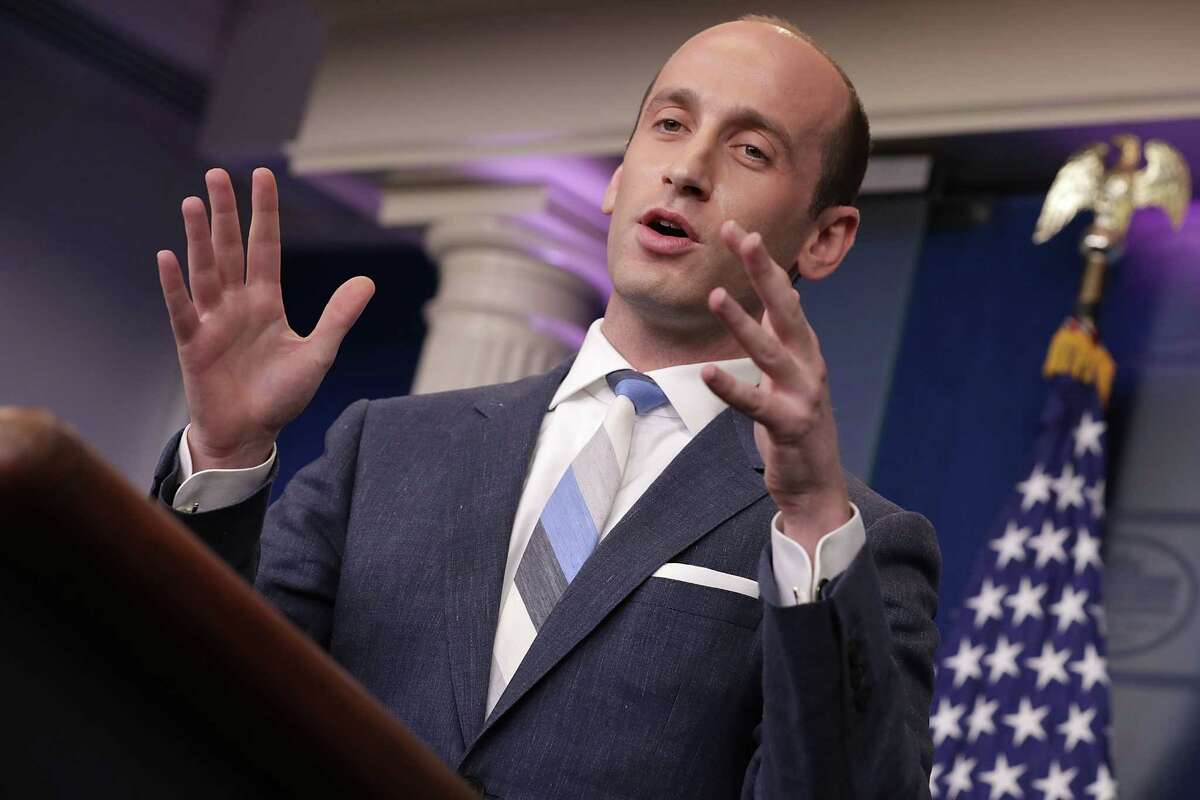 Senior White House policy adviser Stephen Miller talks to reporters about President Trump's support for creating a "merit-based immigration system" at the White House. (Photo by Chip Somodevilla/Getty Images)