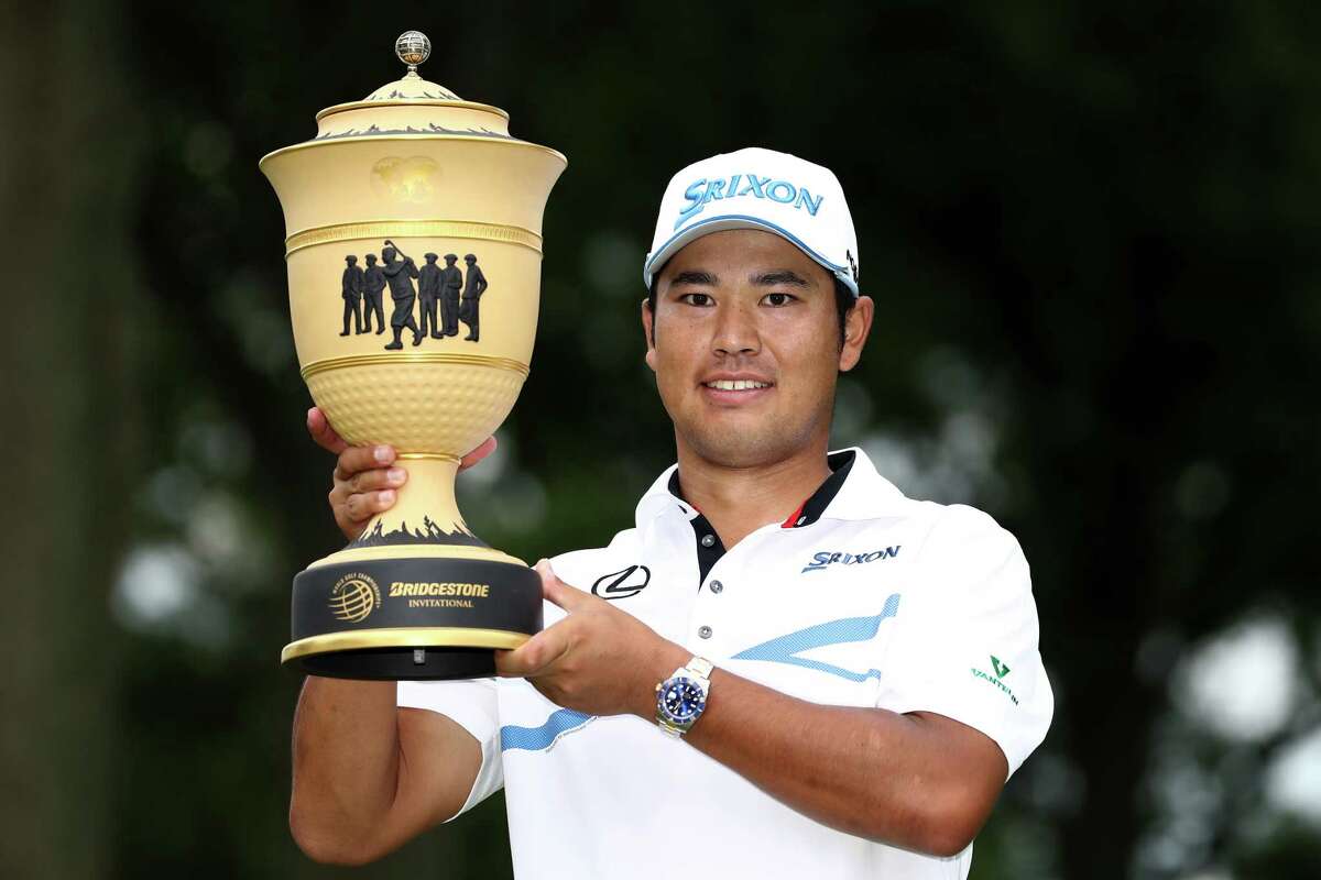 AKRON, OH - AUGUST 06: Hideki Matsuyama of Japan holds the Gary Player Cup after winning the World Golf Championships - Bridgestone Invitational during the final round at Firestone Country Club South Course on August 6, 2017 in Akron, Ohio. Matsuyama finished with a score of -16. (Photo by Gregory Shamus/Getty Images)