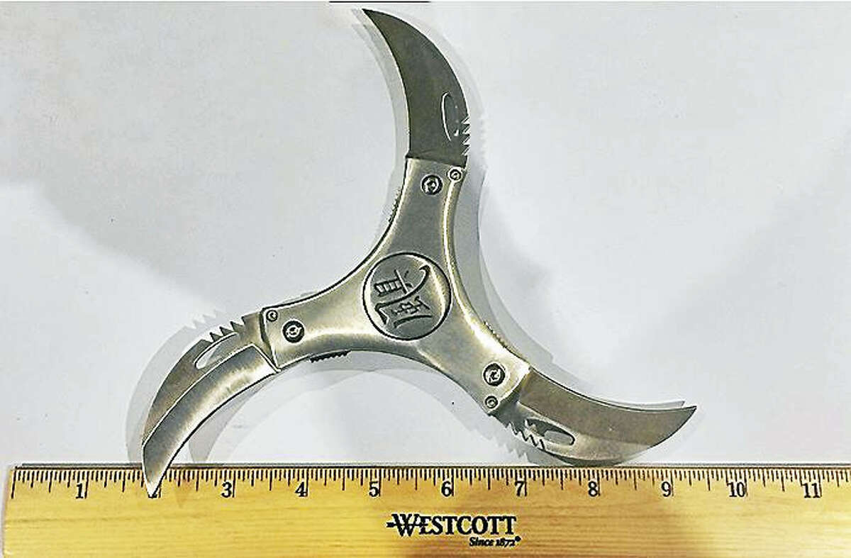 Photo courtesy of the Transportation Security Administration A New Haven man was arrested Saturday at La Guardia Airport in New York after security officers allegedly found several martial arts weapons in his carry-on luggage.