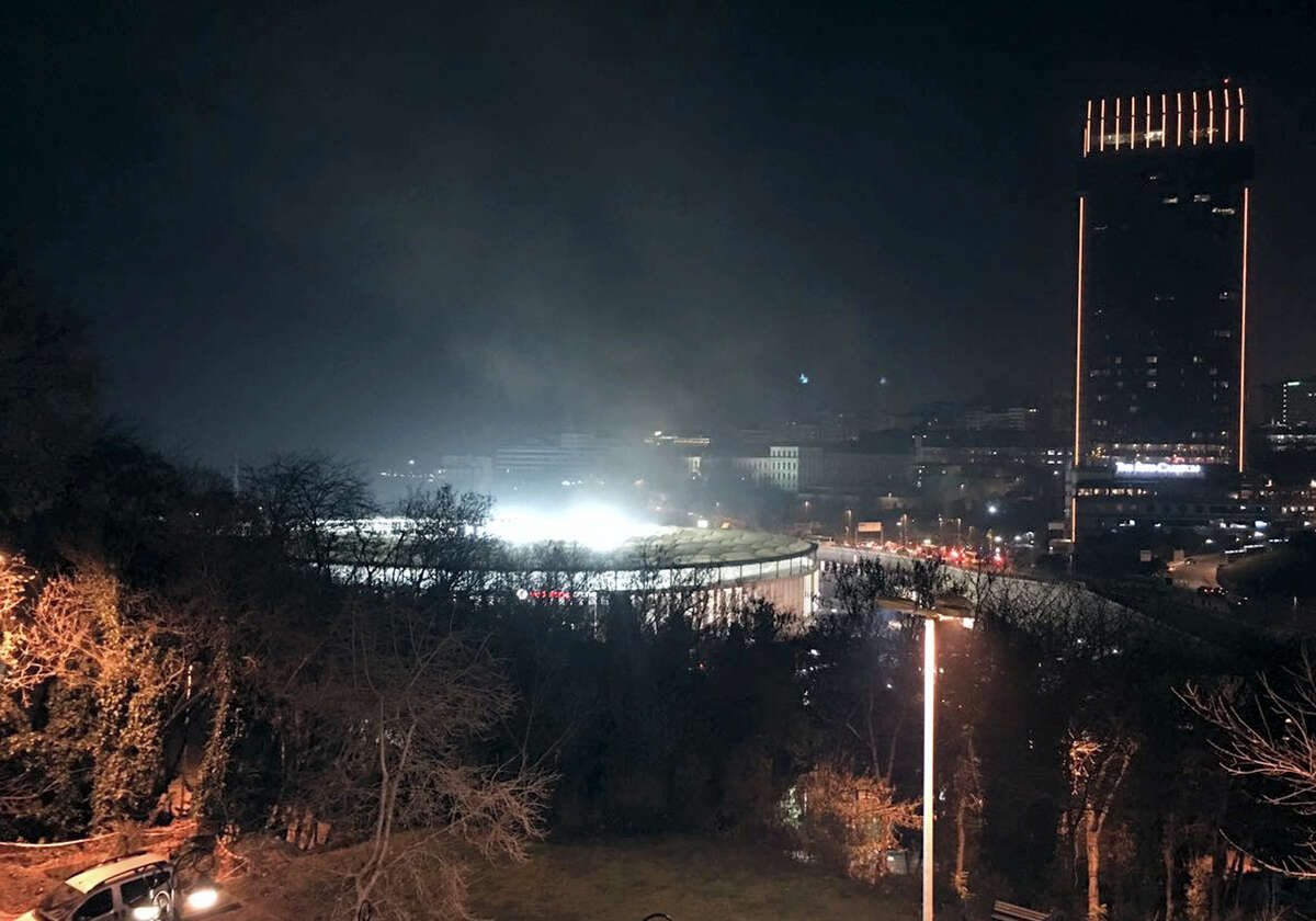 A view of Besiktas football club stadium, following at attack in Istanbul, late Saturday, Dec. 10, 2016. Two loud explosions have been heard near the newly built soccer stadium and witnesses at the scene said gunfire could be heard in what appeared to have been an armed attack on police. (AP Photo) TURKEY OUT