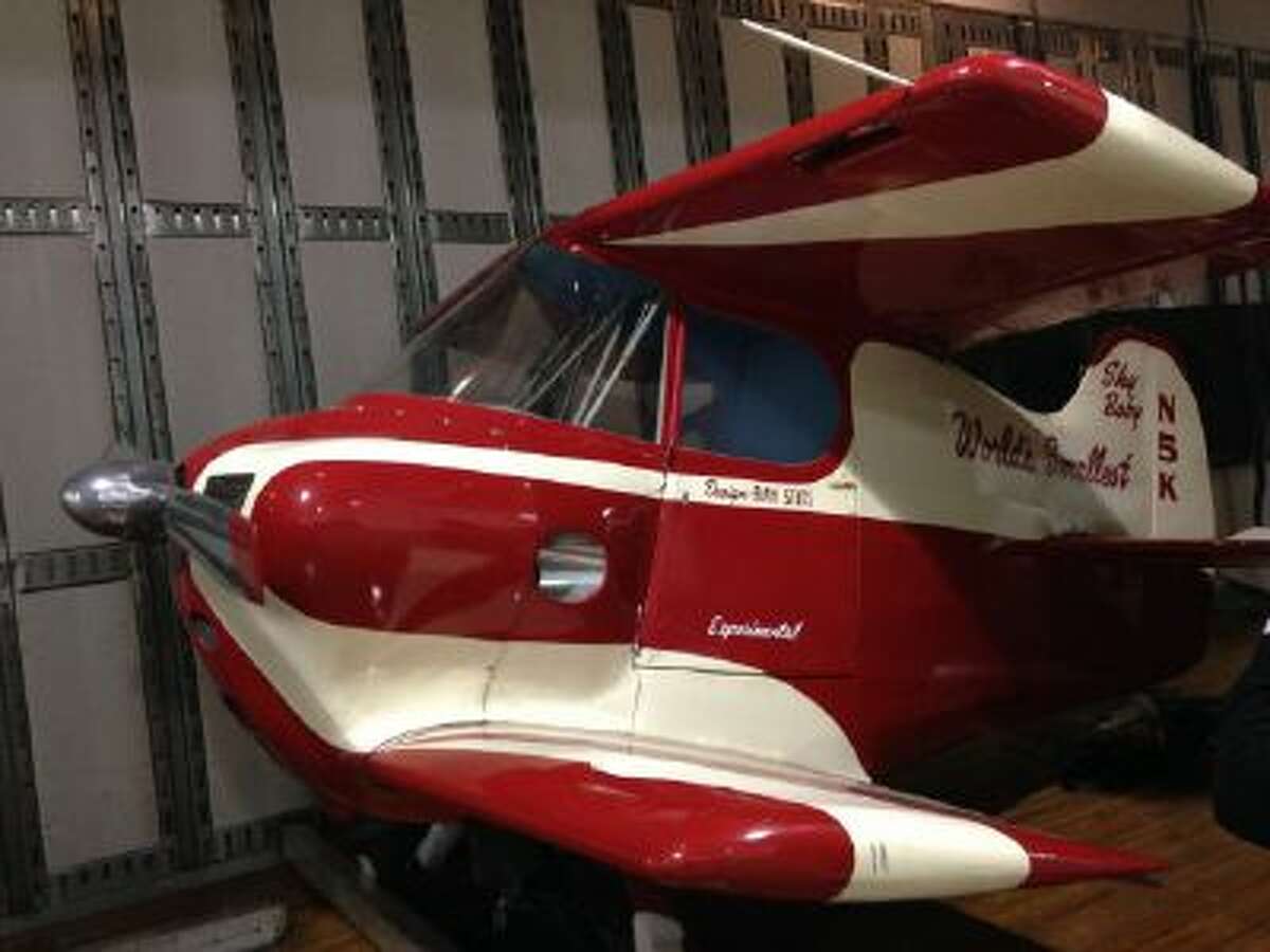 The Stits Sky Baby, once the world's smallest plane with a wingspan of 7-feet and standing only 5-feet tall, is seen at the National Air and Space Museum's Udvar-Hazy Center in Chantilly, Va., where it will go on display.