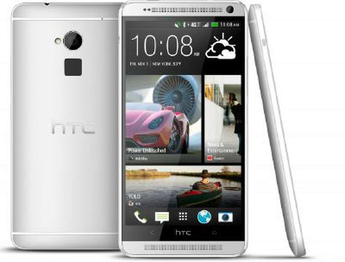 The new HTC One Max phone is seen in an undated photo provided by HTC Corp. The new HTC One Max will have one feature unavailable with the smaller models: a fingerprint identification sensor similar to that on Apple's new iPhone 5S.