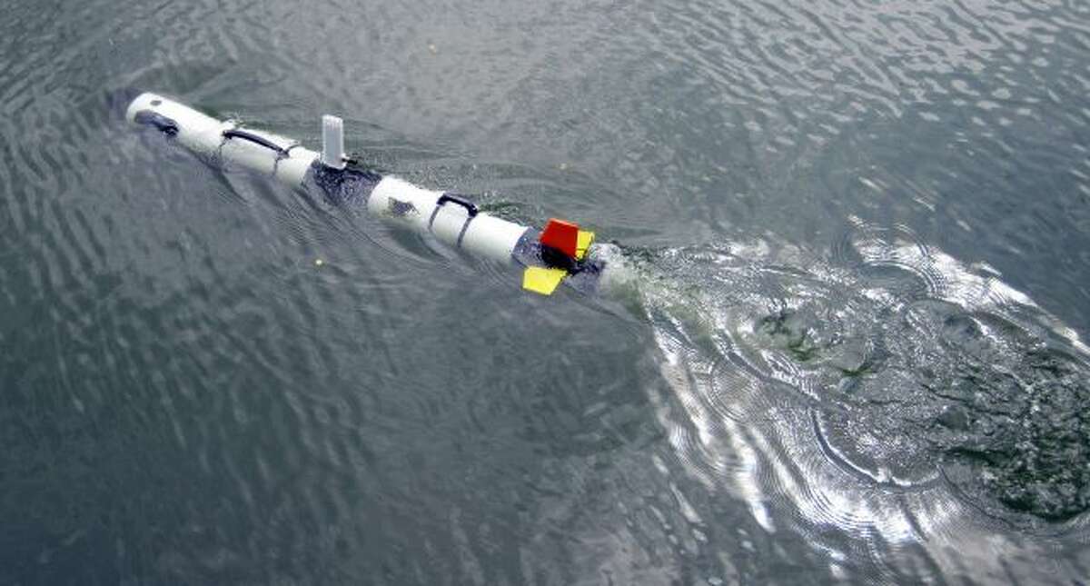 This undated photo proved by Michigan Technological University shows an Iver 3 Autonomous Underwater Vehicle purchased by Enbridge Energy Partners for Michigan Technological University in Houghton, Mich. Michigan Tech's Great Lakes Research Center will use the device to conduct sonar inspections of Enbridge oil pipelines beneath the Straits of Mackinac. Some consider the pipes, laid in 1953, a symbol of the dangers lurking in the nation's sprawling web of buried oil and natural gas...