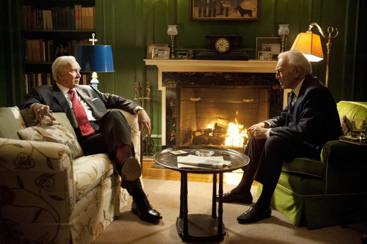 This photo shows Frank Langella, left, and Christopher Plummer in a scene from "Muhammad Ali's Greatest Fight," directed by Stephen Frears. The drama about the Supreme Court decision on the boxer's conscientious objector status, debuts Saturday, Oct. 5, 2013, on HBO and stars Plummer, Langella and Benjamin Walker. (AP Photo/HBO, Jojo Whilden)
