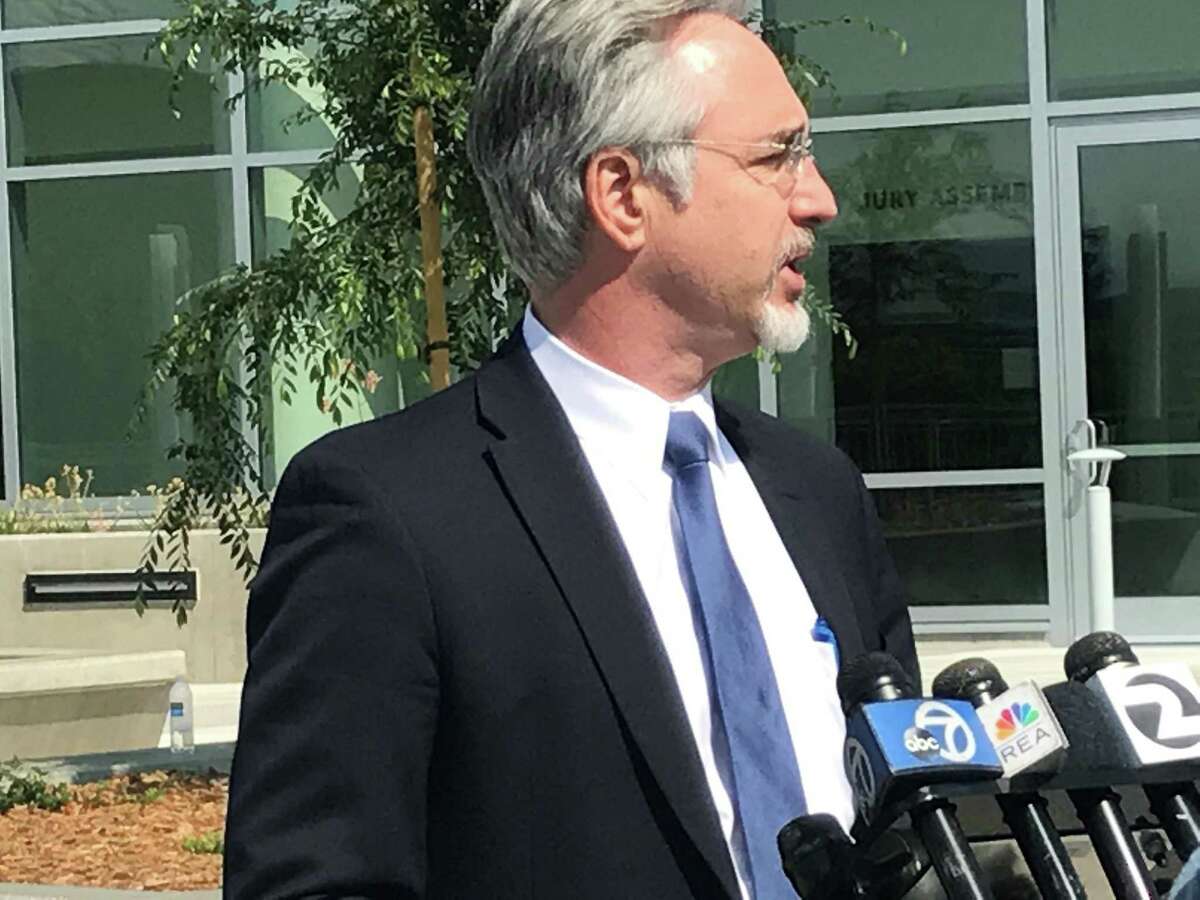 Wyndham Lathem’s attorney Ken Wine spoke outside the East County Hall of Justice on Monday.