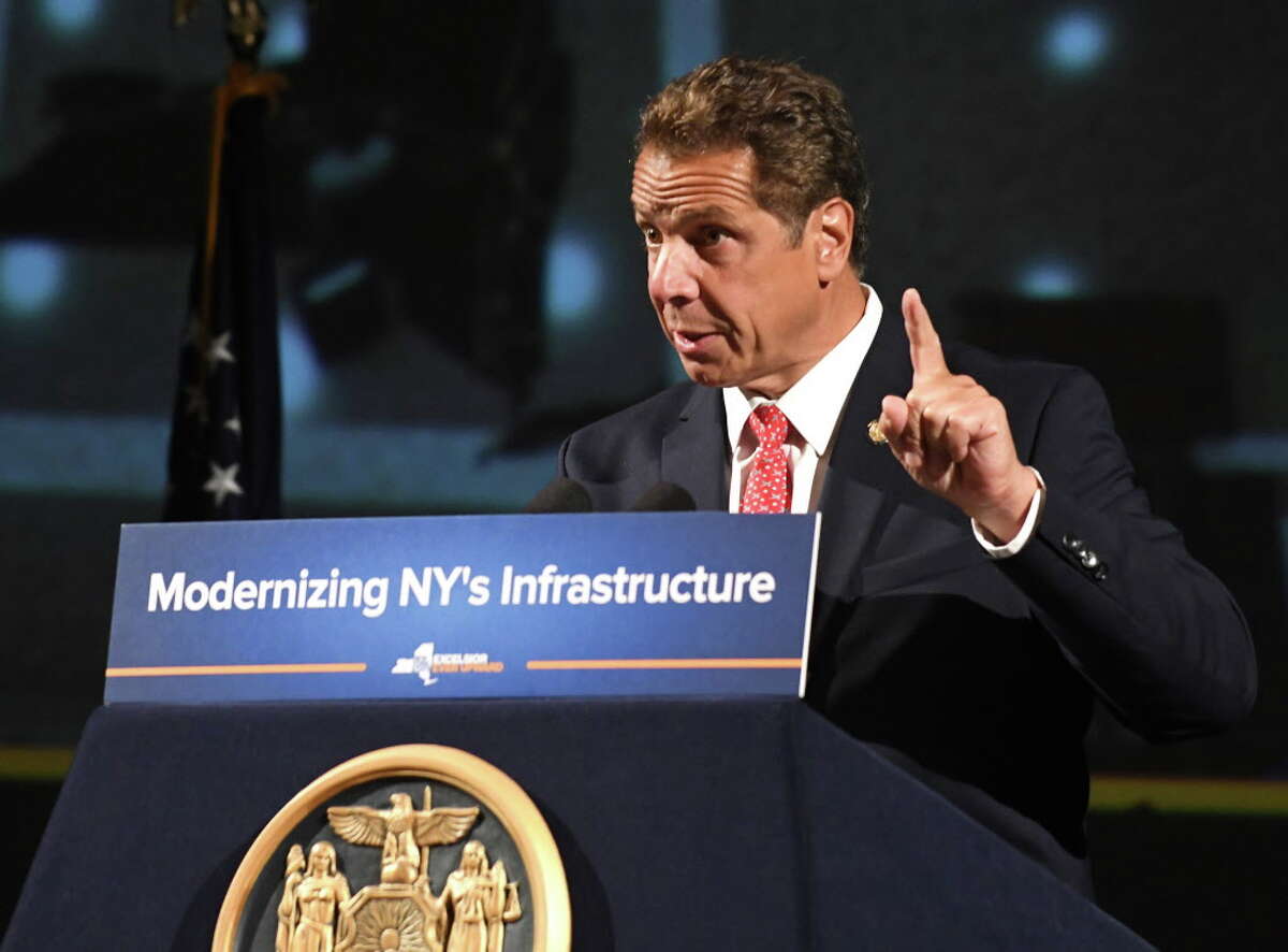 Gov. Andrew Cuomo holds a press conference to talk about New York spending money on the new Schenectady train station along with other infrastructure plans at Proctors Theater on Tuesday, July 11, 2017 in Schenectady, N.Y. (Lori Van Buren / Times Union)