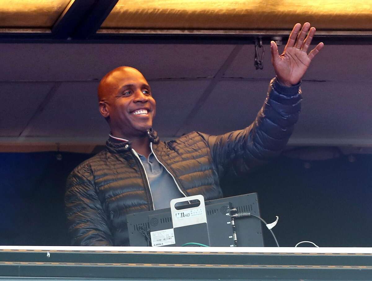 On the 10th anniversary of his 756th career home run, San Francisco Giants' legend Barry Bonds waves to the crowd during giants' game against Chicago Cubs at AT&T Park in San Francisco, Calif. on Monday, August 7, 2017.