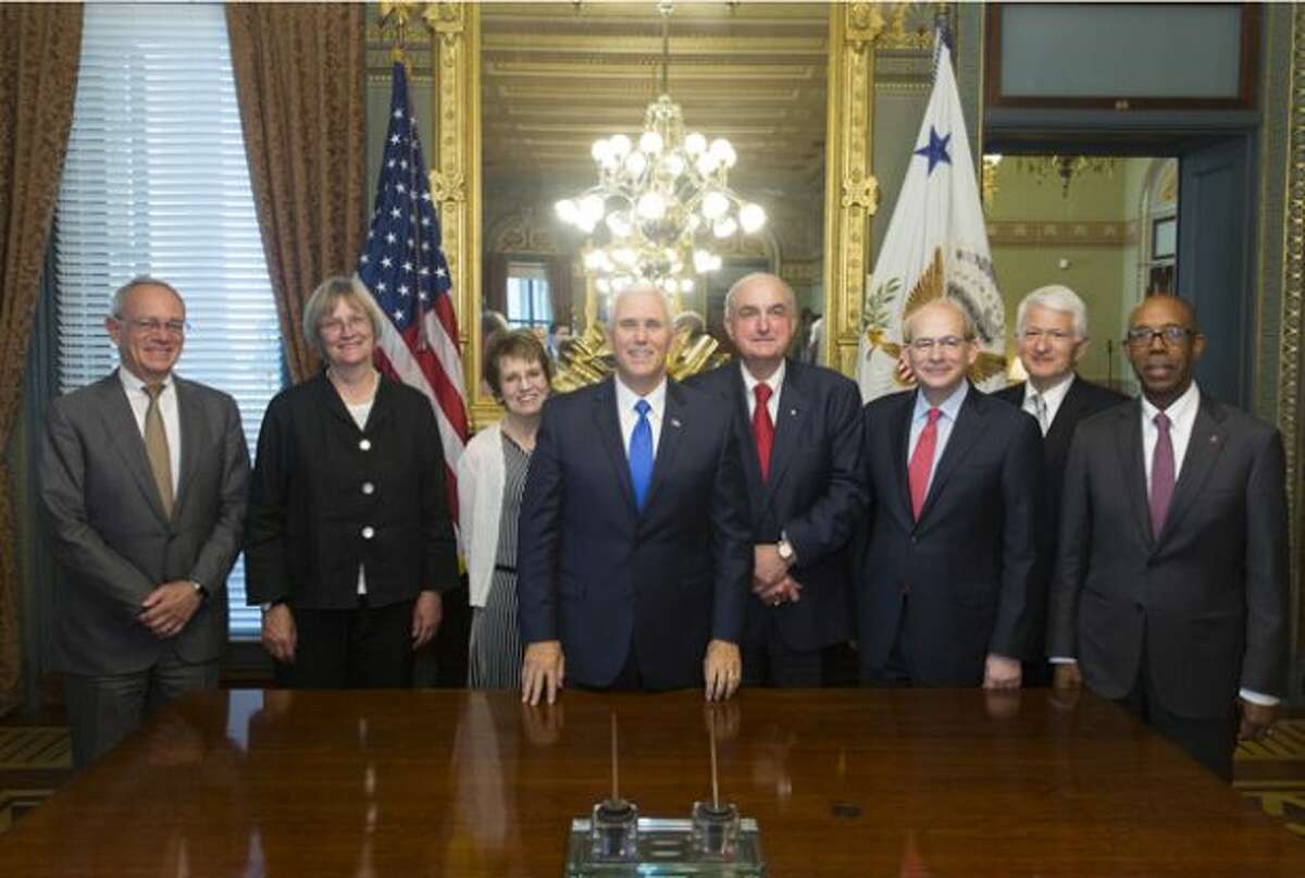 Rice University president David Leebron (third from right) and other university presidents met with Vice President Mike Pence in July.