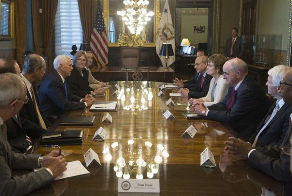 Rice University President David Leebron met with Vice President Mike Pence on July 26. (Courtesy of Rice University/Photos by D. Myles Cullen)