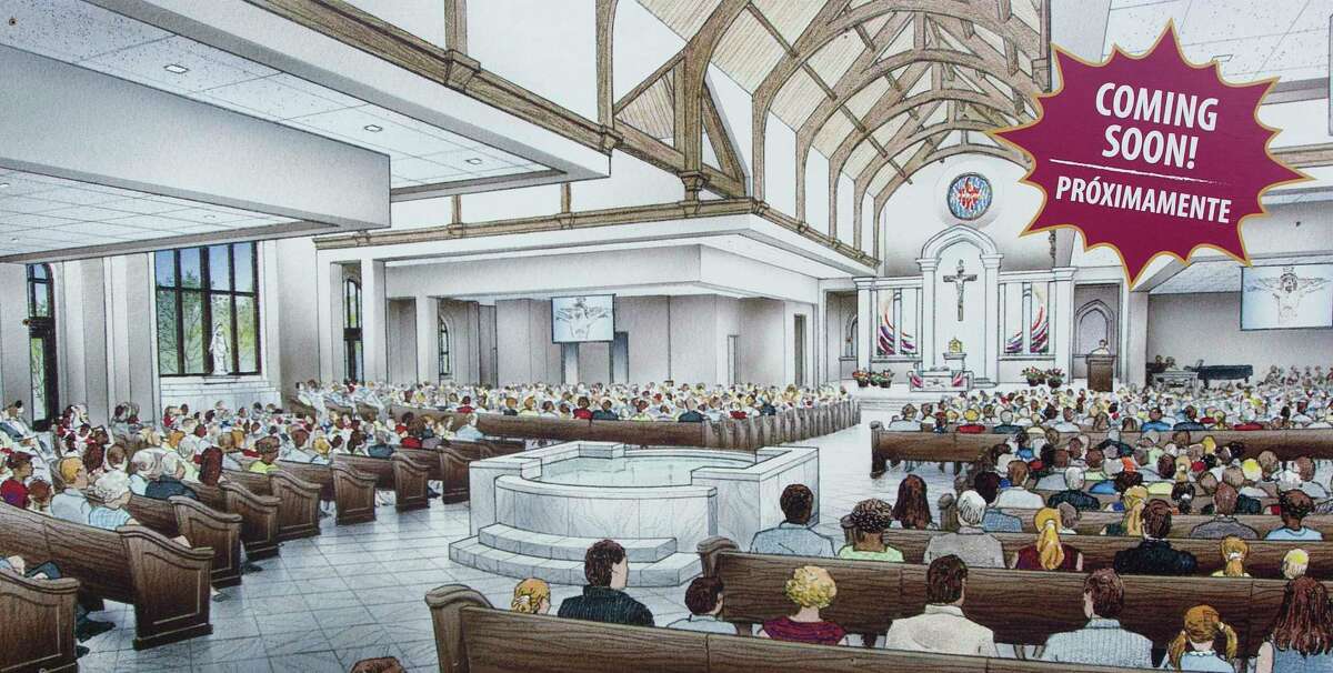 An artist rendering of the interior of the new Sacred Heart Catholic Church sanctuary being constructed at FM 2854 and Frazier Street.