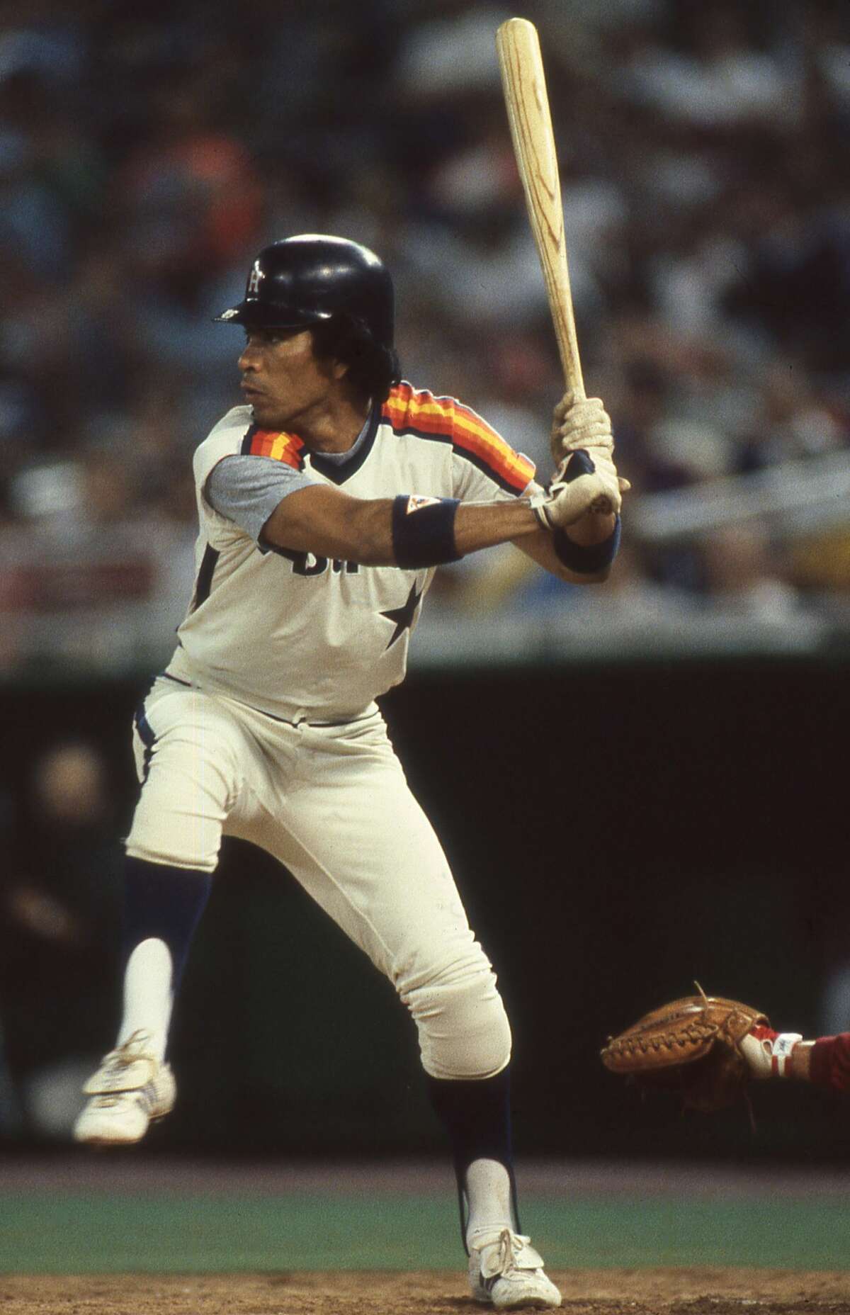 Jose Cruz of the Houstons Astros circa 1983 bats against the Philadelphia Phillies at Veterans Stadium in Philadelphia, Pennsylvania.