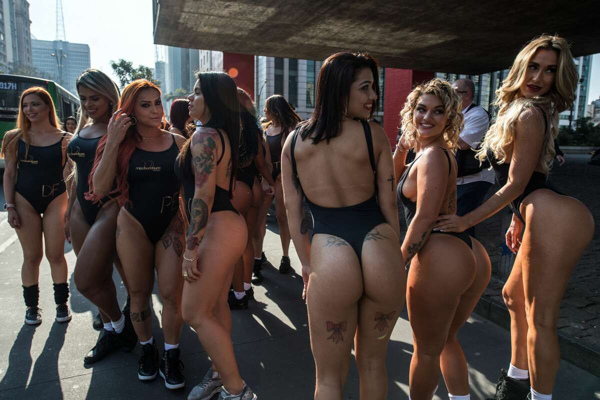 Models take part in the promotion of the Miss Bumbum (buttocks) beauty page...