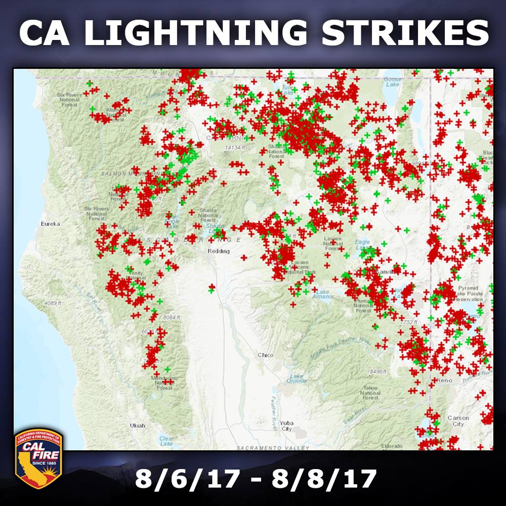 Northern California sees more than 3,000 lightning strikes in 48 hours