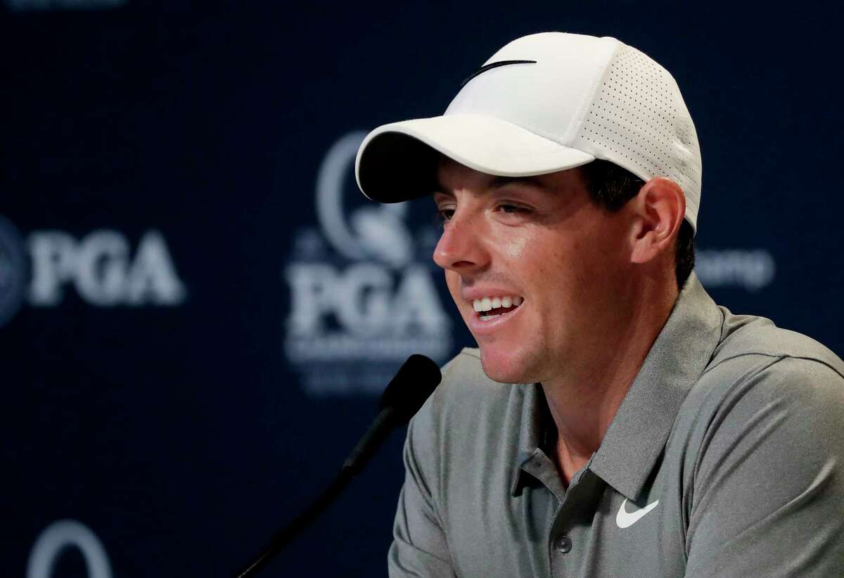 Rory McIlroy, of Northern Ireland, speaks during a news conference at the PGA Championship golf tournament at the Quail Hollow Club Tuesday, Aug. 8, 2017, in Charlotte, N.C. (AP Photo/Chris Carlson)