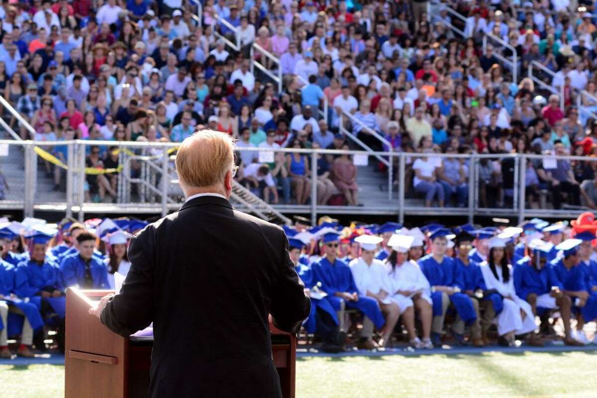 Mayor Mark Boughton speaks to the Clas of 2017 during Danbury High Schools Commencement Exercises that were on Tuesday June 20, 2017.