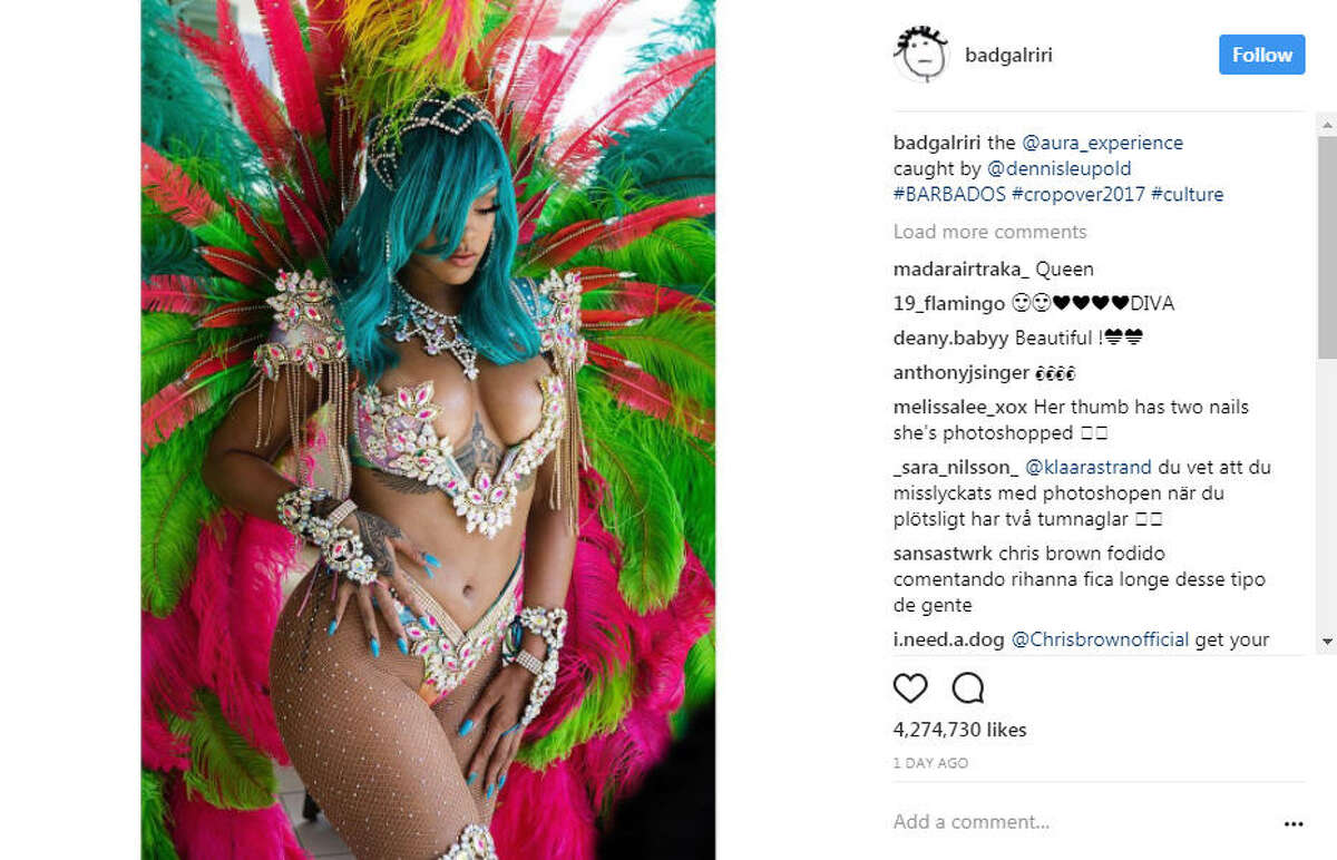 Rihanna showed off her 2017 Crop Over festival outfit on Instagram and everyone noticed, including her ex Chris Brown. >>See more of Rihanna's stunning Crop Over festival outfits. Photo: Rihanna Instagram