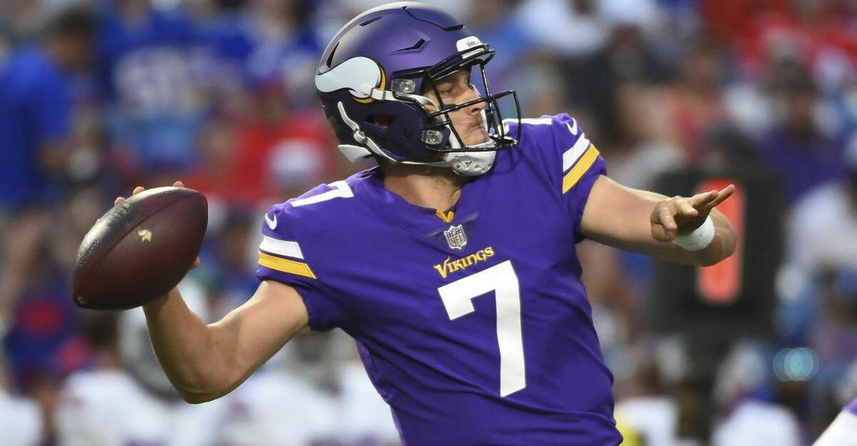 Minnesota Vikings quarterback Case Keenum (7) throws a pass during the first half of a preseason NFL football game against the Buffalo Bills Thursday, Aug. 10, 2017, in Orchard Park, N.Y. (AP Photo/Rich Barnes)