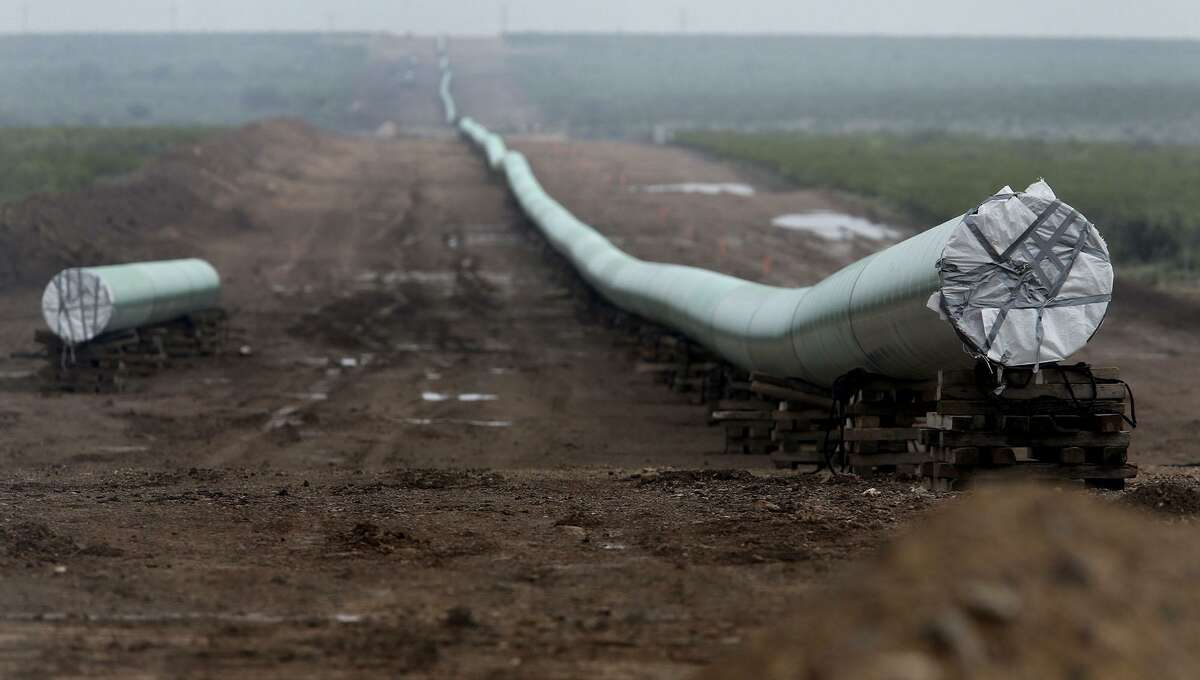 A 42-inch natural gas pipeline under construction in West Texas in 2016. Plains All American was denied a steel tariff exemption on a new 550 mile crude oil pipeline that will run from Permian Basin to Corpus Christi.