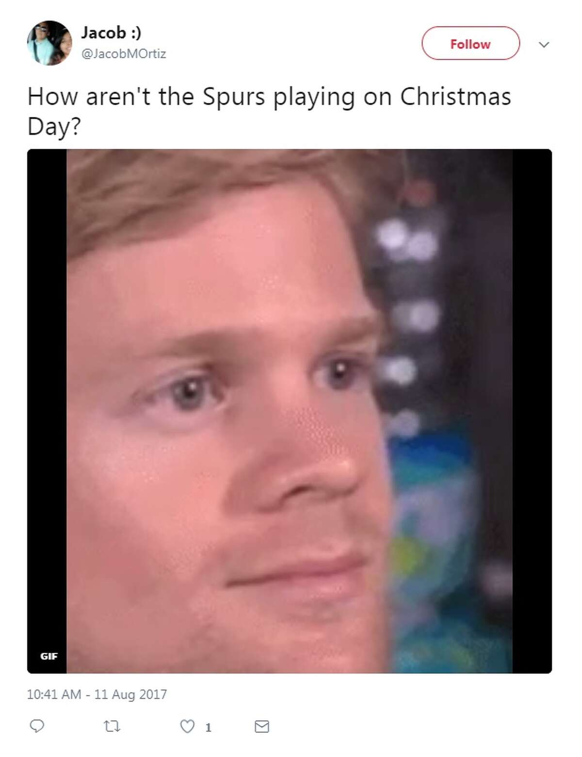 @JacobMOrtiz: "How aren't the Spurs playing on Christmas Day?"
