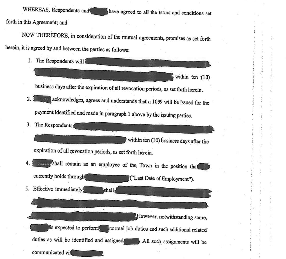 The terms of the settlement were redacted by the town of Milton.   