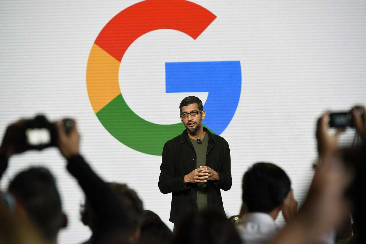 Sundar Pichai, chief executive officer of Google Inc., speaks during a Google product launch event in San Francisco, California, U.S., on Tuesday, Oct. 4 2016. Google is embarking on a wholesale revamp of its mobile phone strategy, debuting a pair of slick and powerful handsets that for the first time will go head-to-head with Apple Inc.'s iconic iPhone. Photographer: Michael Short/Bloomberg