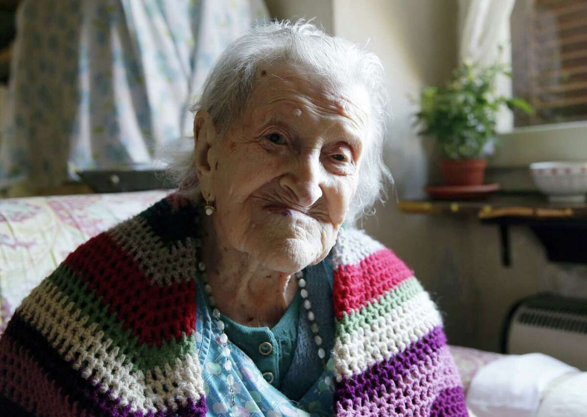 In this June 26, 2015 photo, Emma Morano sits in her apartment in Verbania, Italy. An Italian doctor says Saturday, April 15, 2017 Emma Morano, at 117 the world’s oldest person, has died in her home in northern Italy. Dr. Carlo Bava told The Associated Press by telephone that Morano’s caretaker called him to say the woman had passed away Saturday afternoon while sitting in an armchair in her home in Verbania, a town on Lake Maggiore.