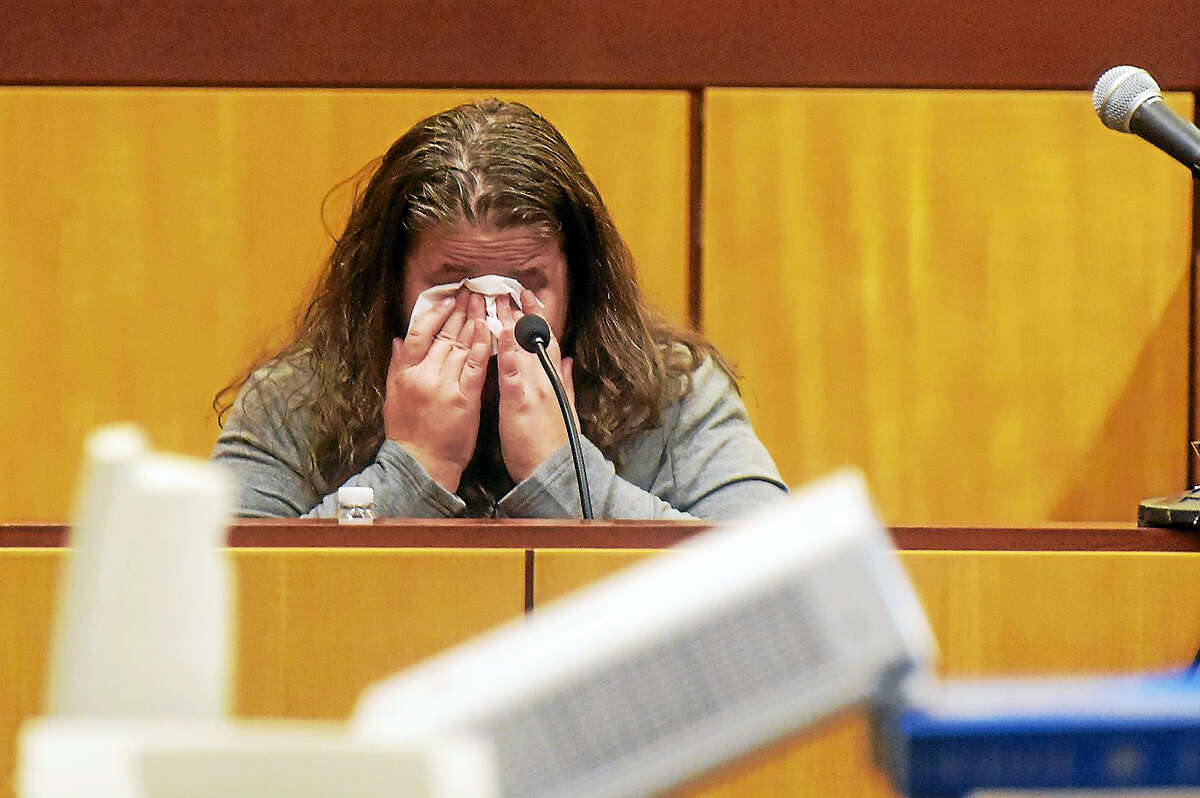 PATRICK RAYCRAFT — Hartford Courant/Pool “Just tell everyone I’m sorry,” testifies Denise Moreno, the mother of Tony Moreno, about what her son told her when he called her from the Arrigoni Bridge in Middletown on July 5, 2015.