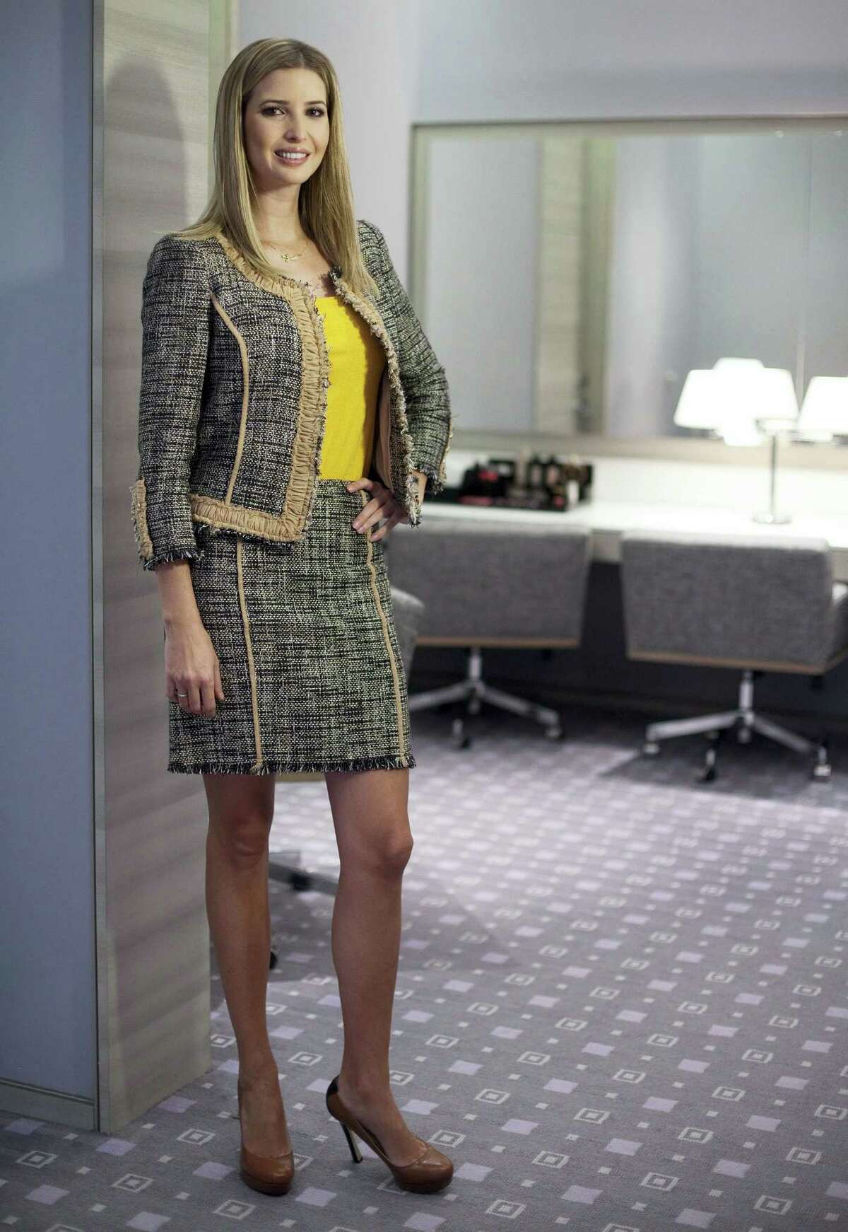 Ivanka Trump models an outfit following an interview to promote her clothing line in Toronto in 2015.