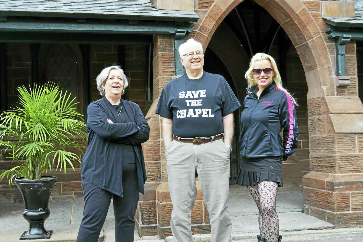 From left, Claudia DeFrance, president of the Friends of Indian Hill Cemetery, her husband Augie DeFrance, secretary/treasurer of the Indian Hill Association; and their daughter Jennifer Sequenzia, of All American Productions; offered a tour Thursday of the gothic, late 1860s chapel at Indian Hill Cemetery in Middletown.