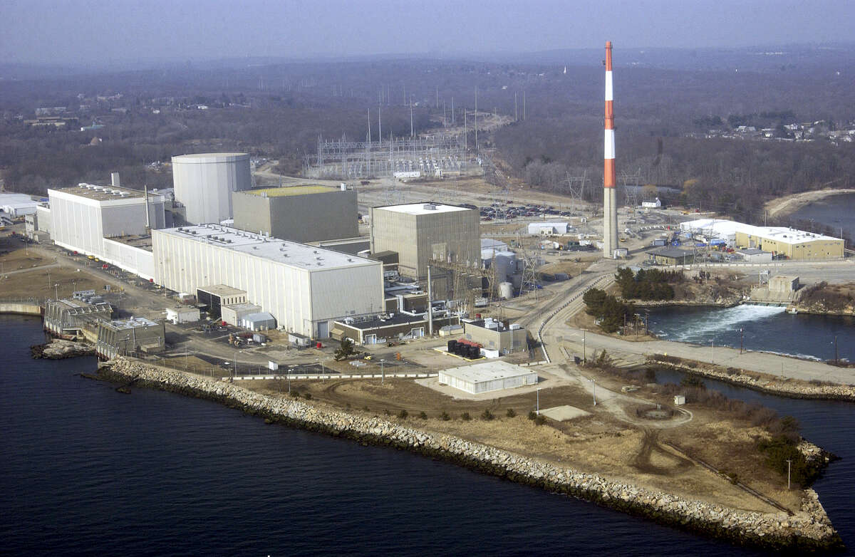 This aerial photo shows the Millstone nuclear power facility in Waterford, Conn.