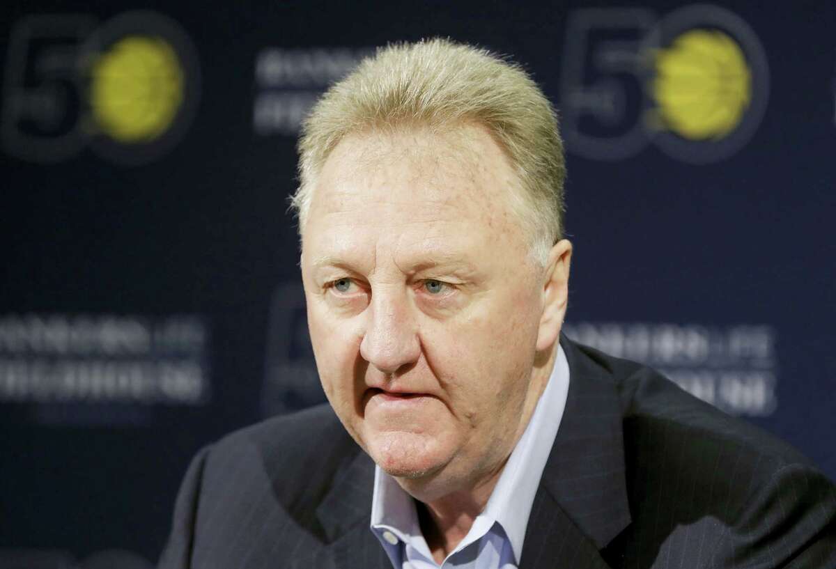 Larry Bird speaks after resigning from his position as Indiana Pacers president of basketball operations during a news conference Monday in Indianapolis.