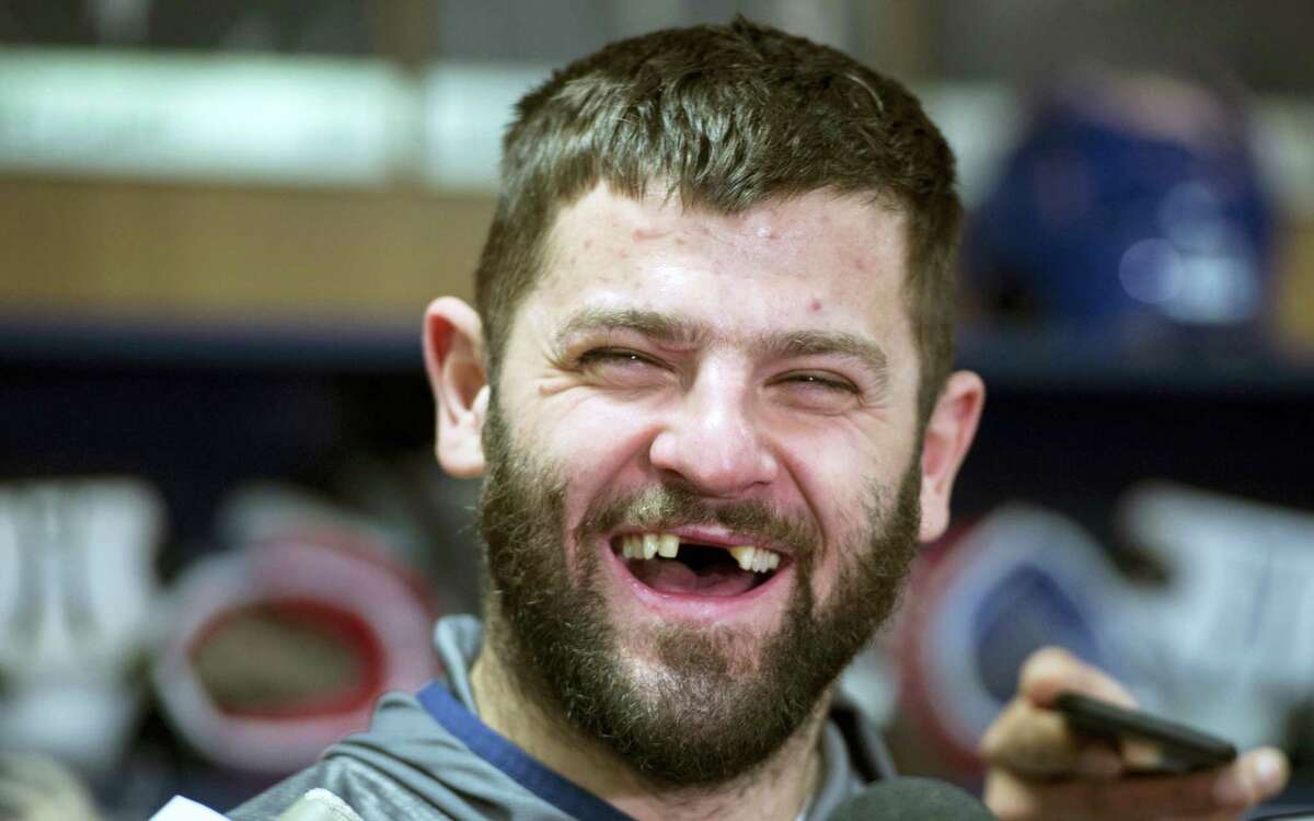 In this April 24, 2017photo, Montreal Canadiens’ Alexander Radulov, of Russia, laughs as he talks with reporters in Brossard, Quebec. A combination of factors has made the NHL assimilation for Russian players quicker than ever.