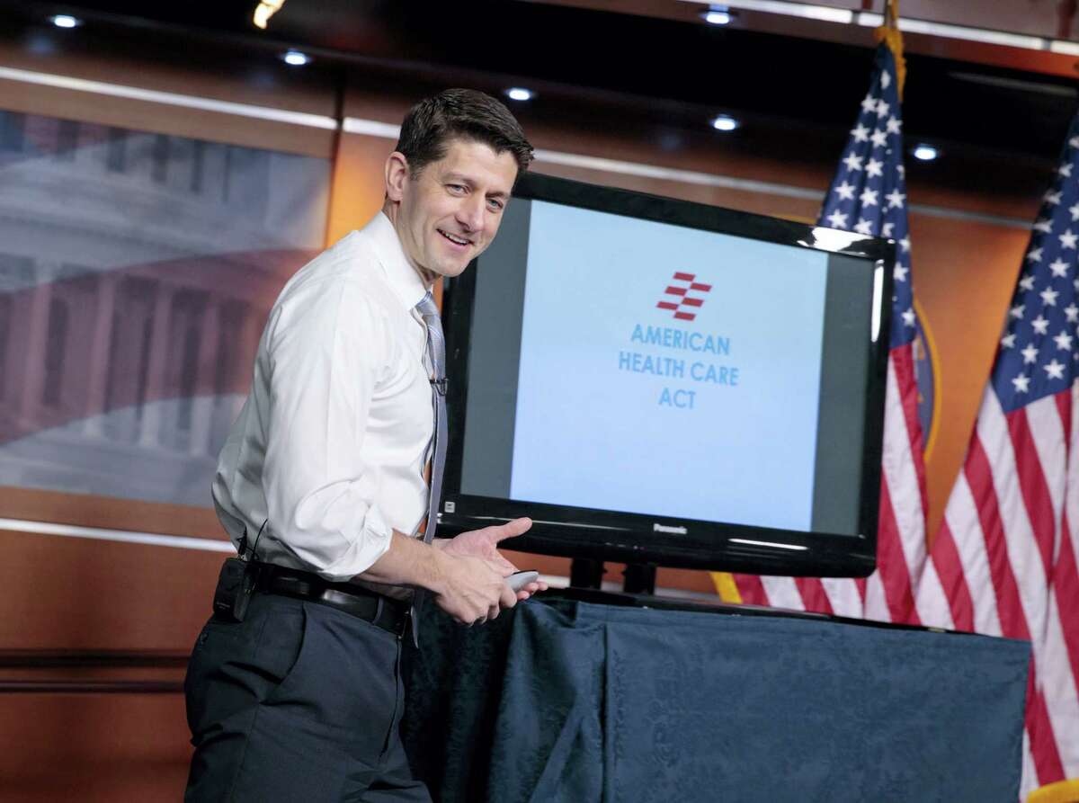 House speaks Paul Ryan of Wis. uses charts and graphs to make his case for the GOP’s long-awaited plan to repeal and replace the Affordable Care Act, Thursday, March 9, 2017, during a news conference on Capitol Hill in Washington.