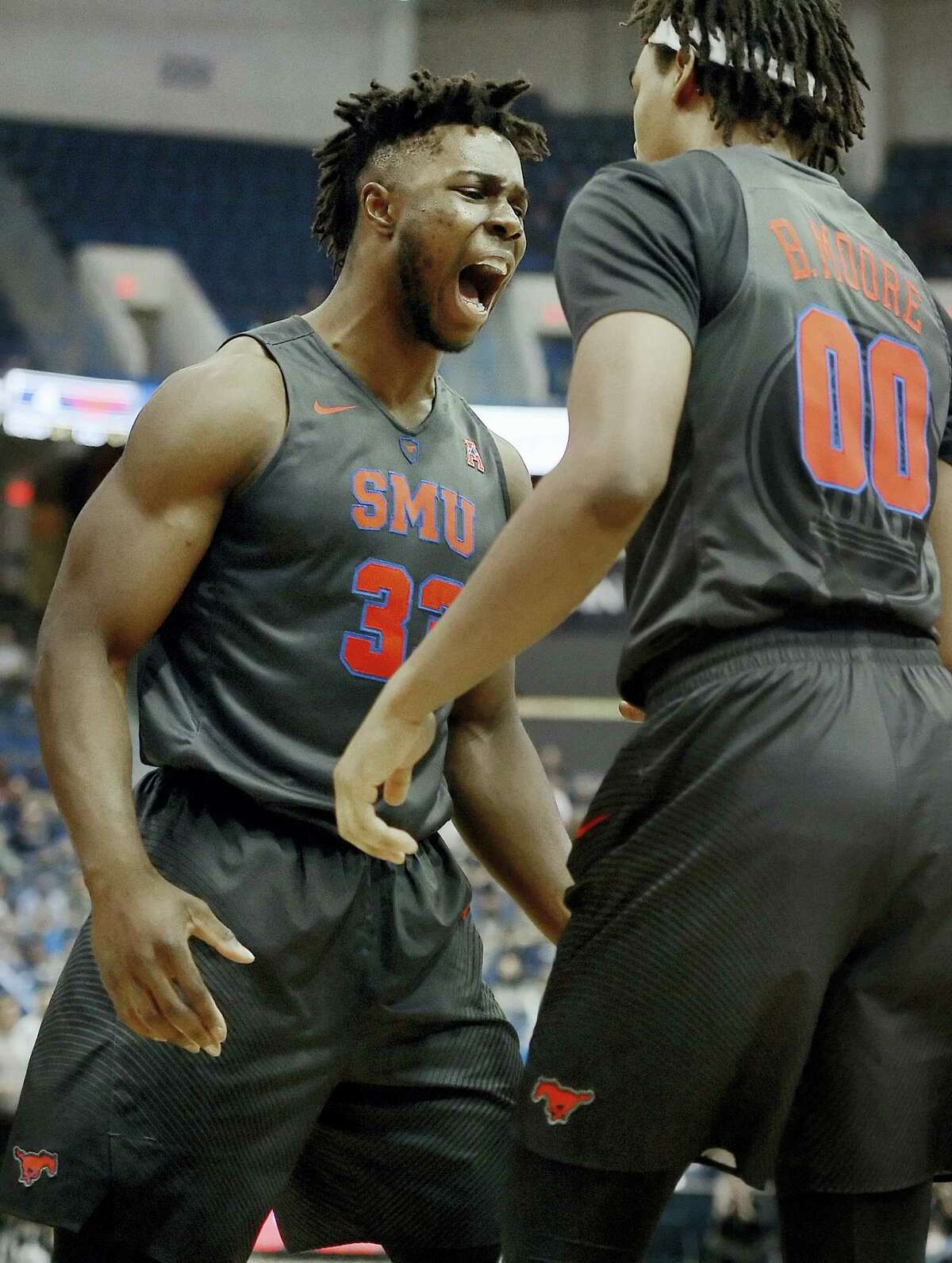SMU’s Semi Ojeleye, left, is David Borges’ pick for AAC Player of the Year.