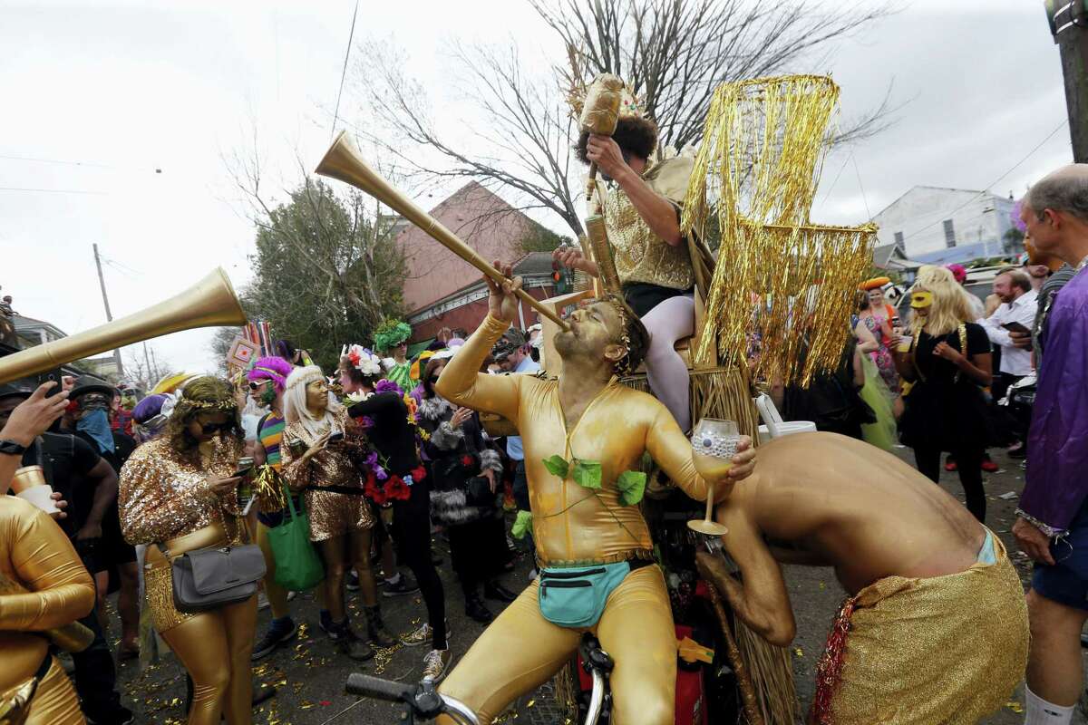 Revelers congregate at the start of the Society of Saint Anne Mardi Gras parade in New Orleans on Feb. 28, 2017.
