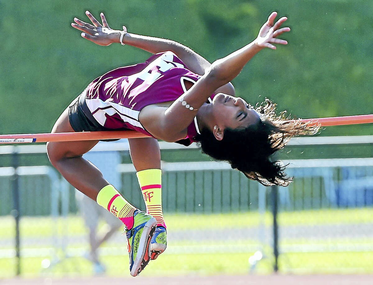 Sonia Atluru of North Haven High won the CIAC Class L Championship in the high jump event Tuesday at Middletown High School.