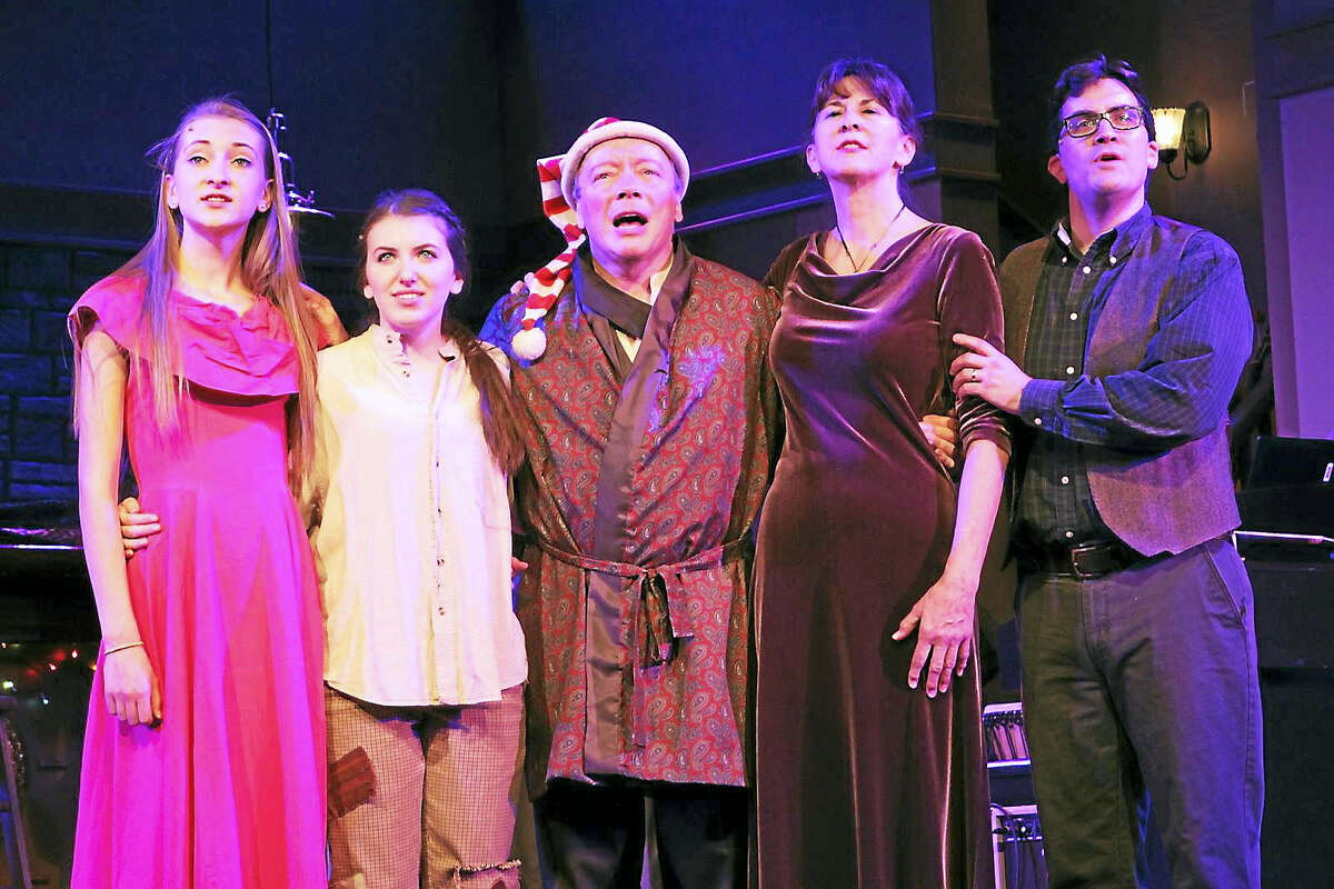 Photos courtesy of Ivoryton Playhouse The Bells of Dublin Part III: A New York Fairytale opens Dec. 7, with performances continuing through Dec. 18. Above are cast members Olivia Harry, Jenna Berloni, R.Bruce Connelly, Nancy Cardone and Michael McDermott.