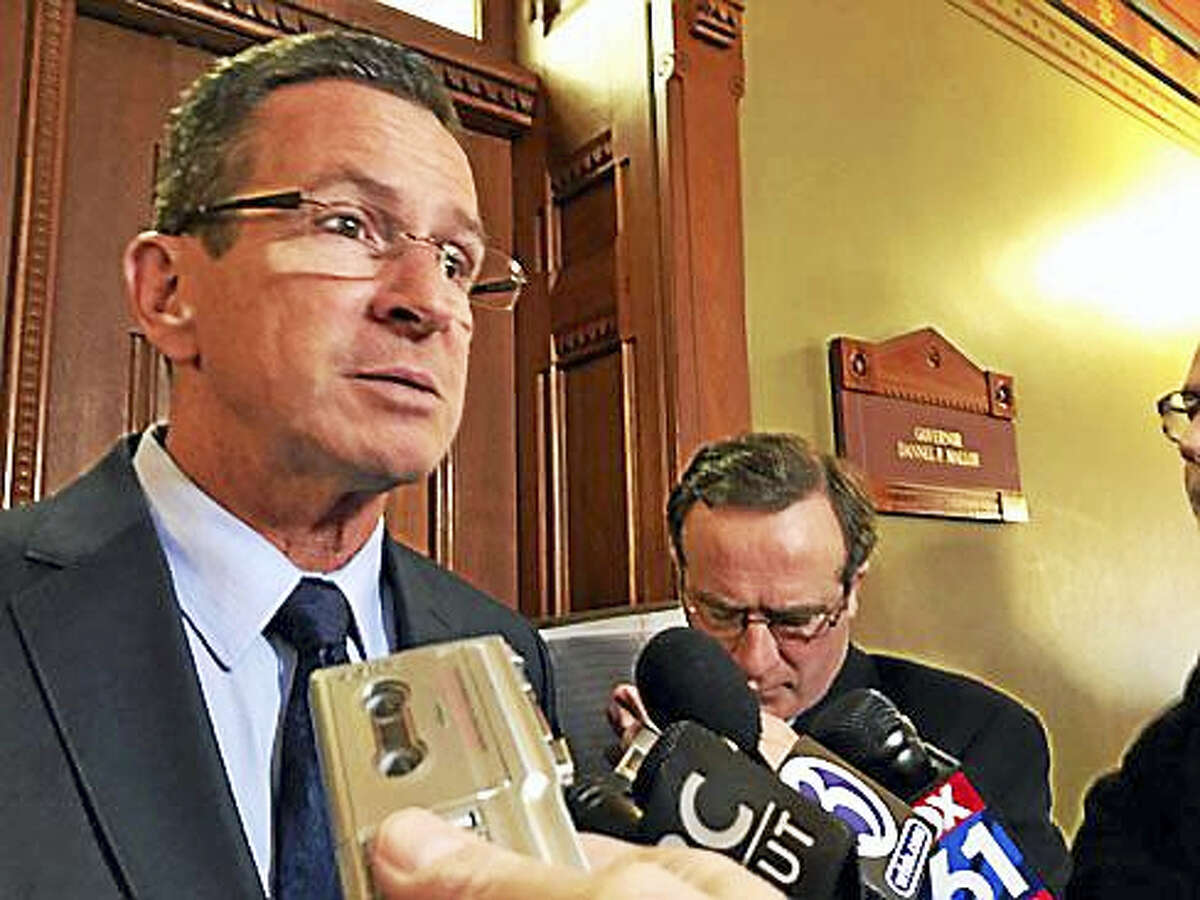 Gov. Dannel P. Malloy outside his state Capitol office in Hartford Wednesday
