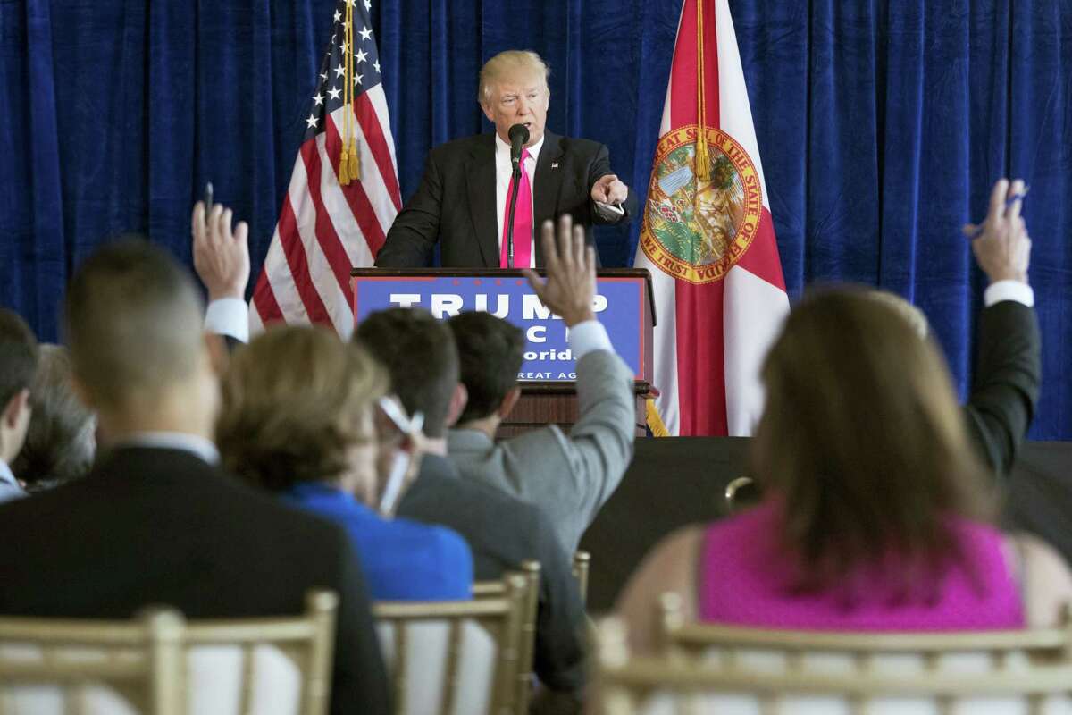 Republican presidential candidate Donald Trump speaks during a news conference at Trump National Doral, Wednesday, July 27, 2016, in Tampa, Fla.
