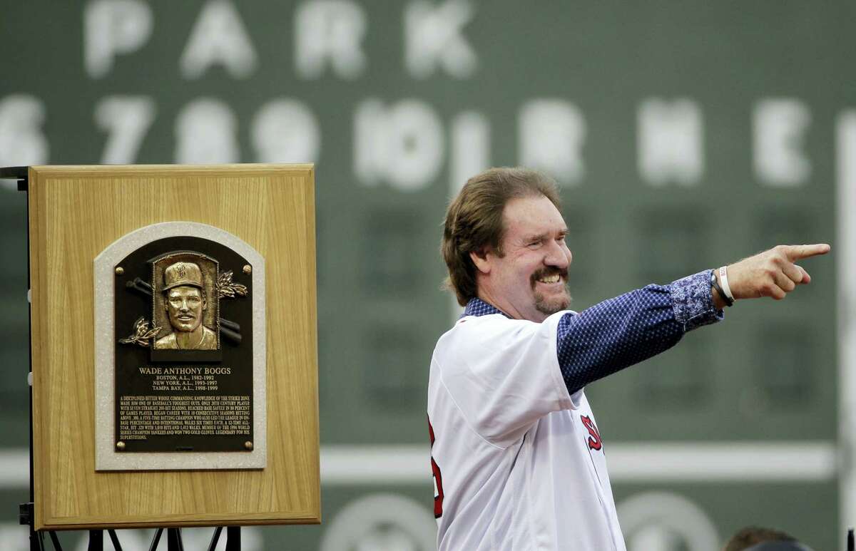 Wade Boggs gestures during the retirement ceremony on Thursday.