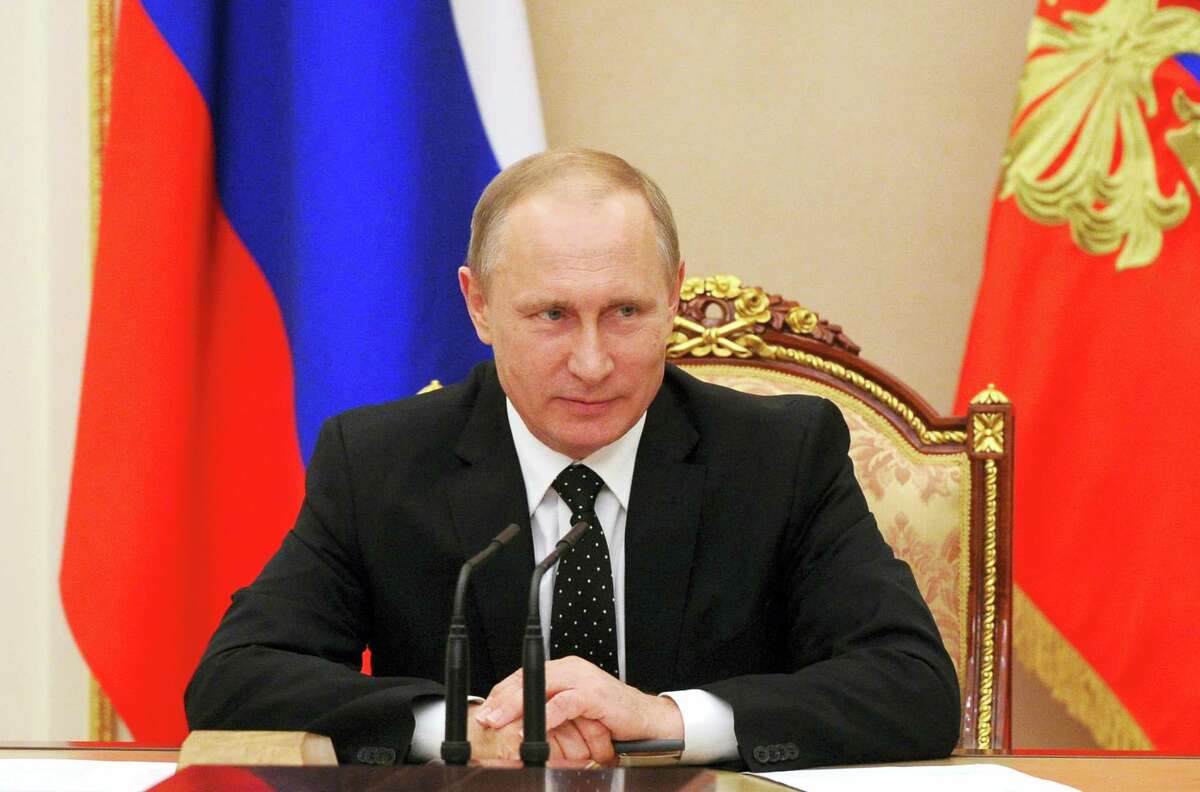 Russian President Vladimir Putin heads the Security Council meeting in the Kremlin, in Moscow, Russia, Tuesday.