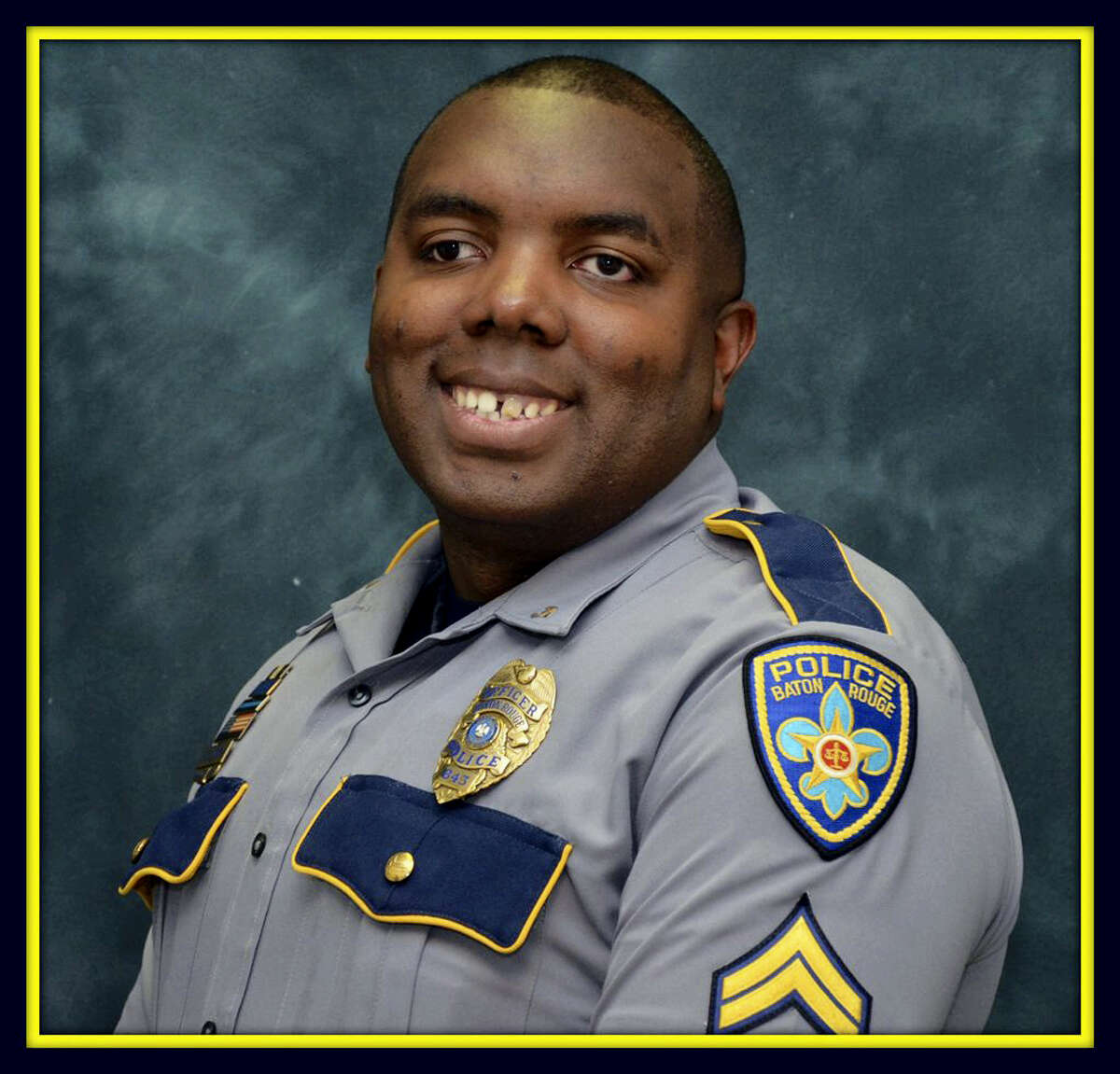 This undated photo made available by the Baton Rouge Police Dept. shows officer Montrell Jackson. Funeral services are planned Monday, July 25, 2016 for police officer Montrell Jackson, a 32-year-old slain by a gunman who authorities said targeted law enforcement.