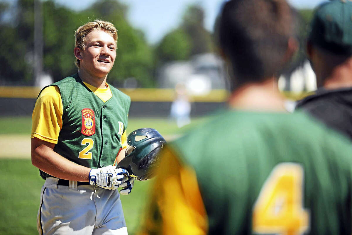 RCP shortstop Cory Baldwin heads to the dugout after blasting a two-run homer in the third inning against West Hartford on Thursday at Monnes Field.