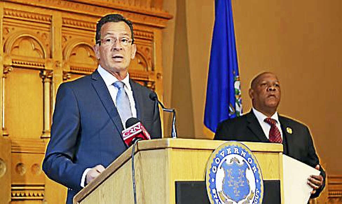 Gov. Dannel P. Malloy and Connecticut NAACP President Scot X. Esdaile