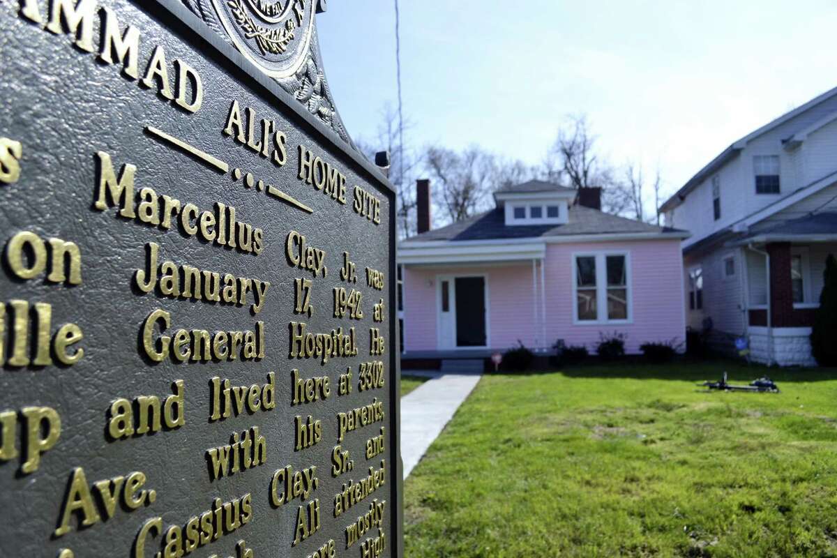 In this March 18, 2016, photo, the childhood home of Muhammad Ali is seen in Louisville, Ky. The home has been purchased and restored over the last nine months and is being transformed into a museum.