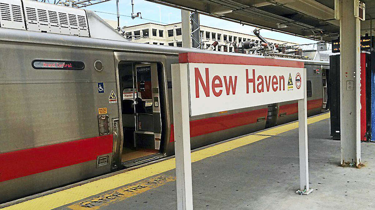 A train sits at New Haven’s Union Station