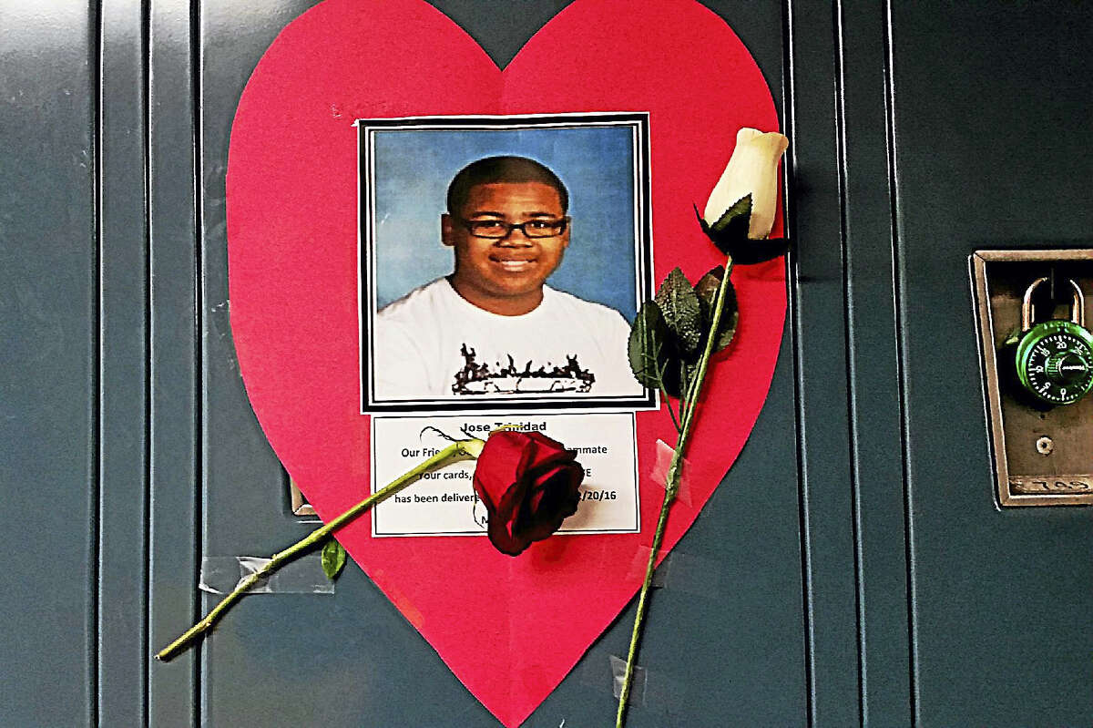 Woodrow Wilson Middle School students decorated Jose Trinidad’s locker in memory of the 14-year-old eighth-grader who died unexpectedly Feb. 18 in Middletown.