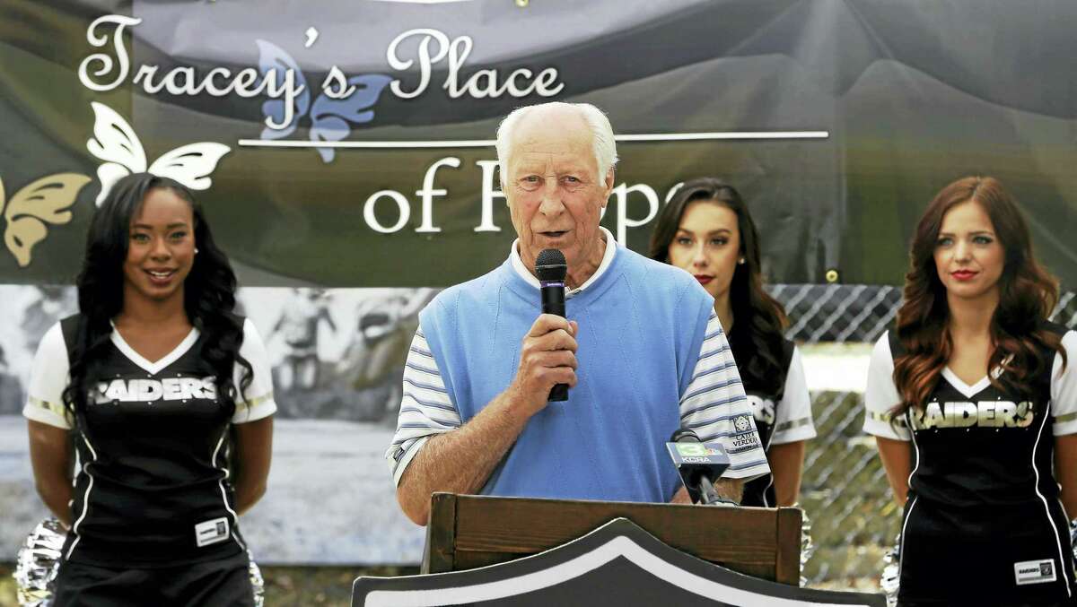 NFL Hall of Famer Fred Biletnikoff speaks at the groundbreaking for the expansion of Tracey’s Place of Hope in July in Loomis, Calif. Named after Biletnikoff’s late daughter, Tracey, who was murdered in 1999 by an ex-boyfriend, the home provides shelter for domestic-violence victims and substance abuse treatment for females ages 14-18.