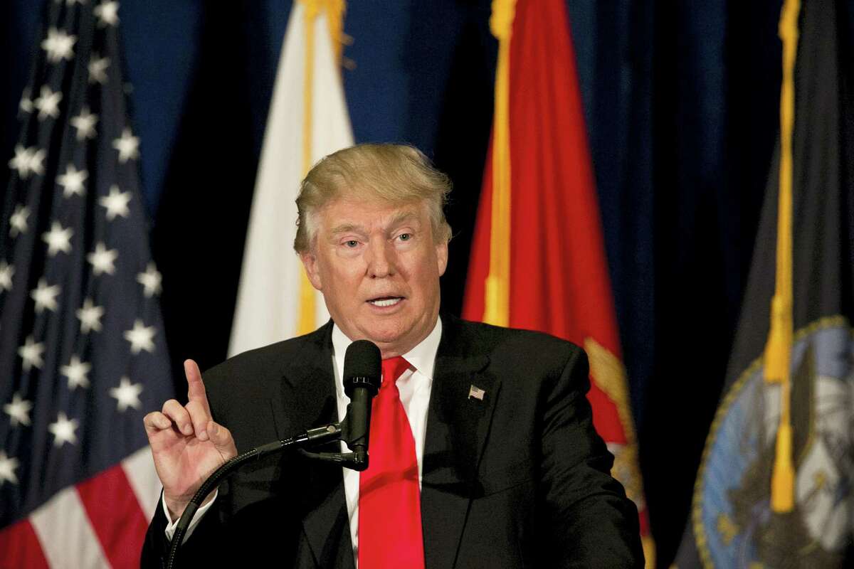 Donald Trump speaks at Westin Town Center in Virginia Beach, Virginia, Monday.
